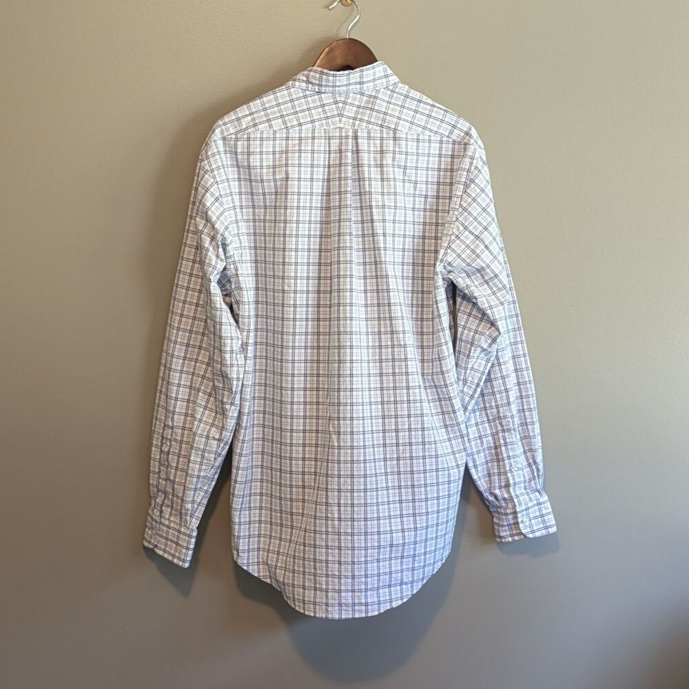 Lands' End Mens Large 16 Blue Check Dress Shirt Button Up Cotton Long Sleeve 1/2 - Picture 5 of 5